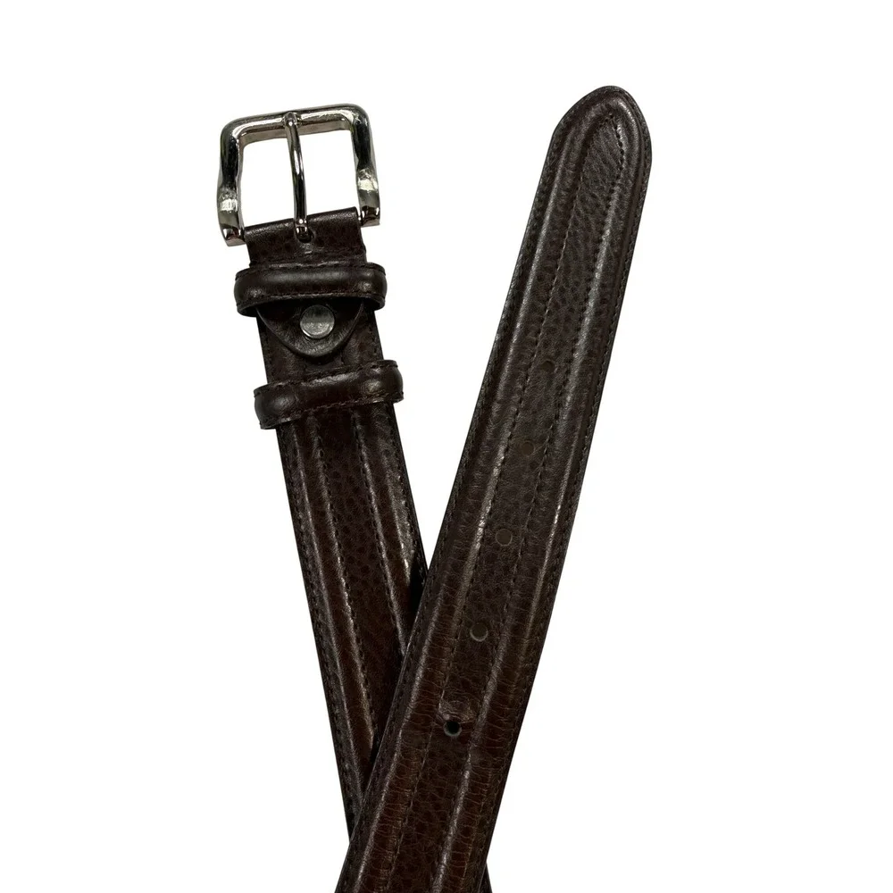 Arefio Valentino Belt Mens 44 Brown Excellent Genuine Leather Silver Buckle 0111